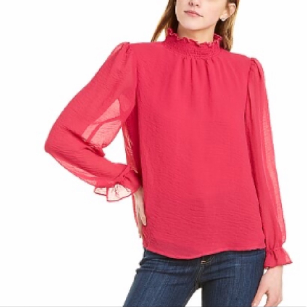 1.State Smocked Mock Neck Blouse